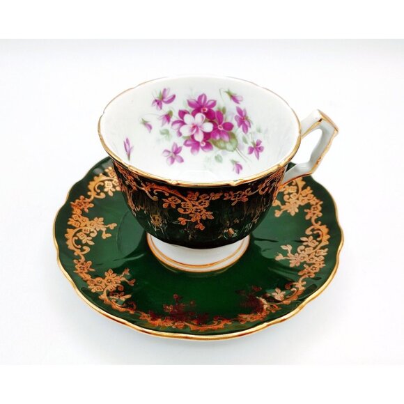 Aynsley England Emerald Violet Tea Cup And Saucer 2917 - Picture 1 of 12